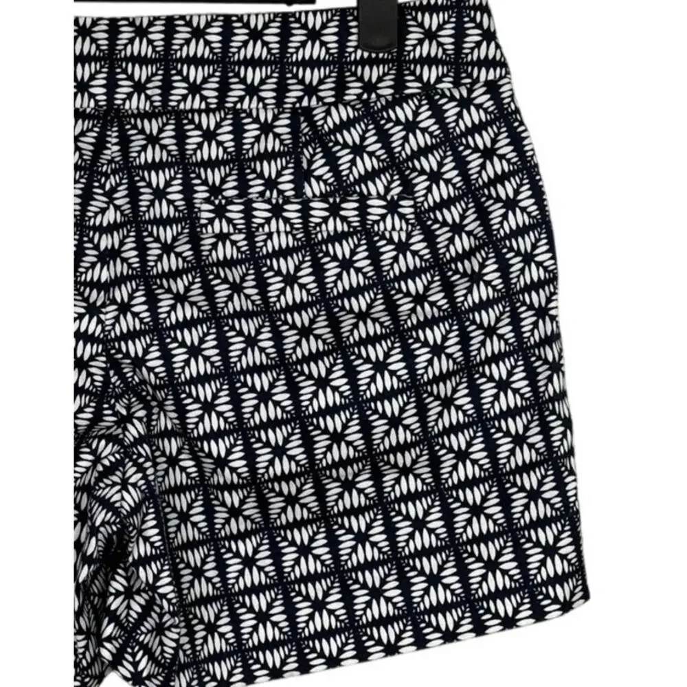 J. Crew City Fit Stretch Mid Rise Shorts Pockets Side Zipper 2 Navy Blue White